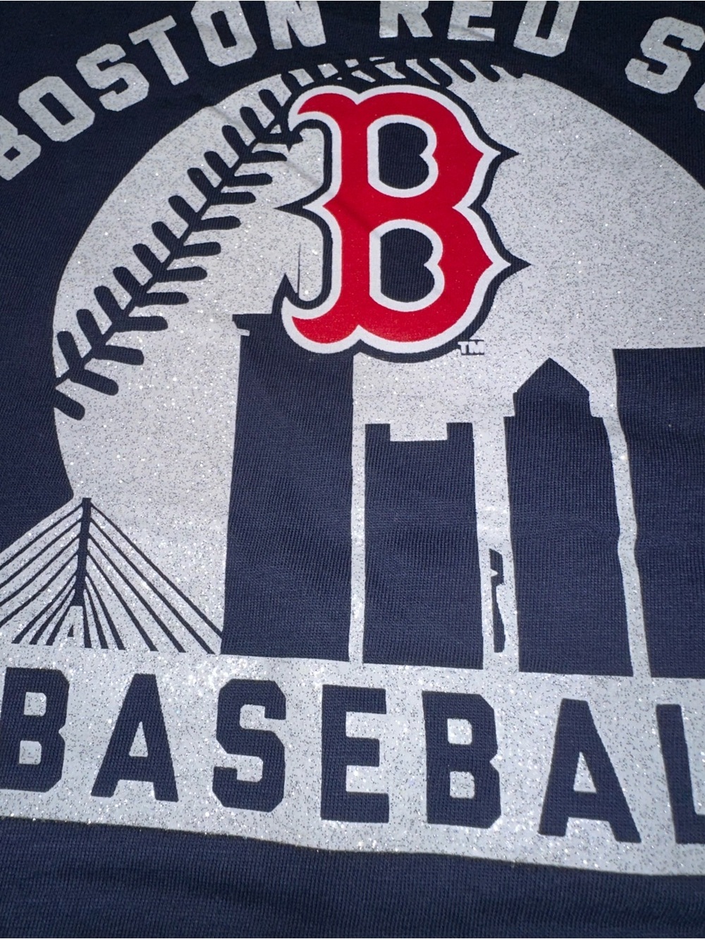 MLB Girls Boston Red Sox Baseball Navy Blue T-Shirt w/White Glitter -NWT Med 7/8 - Picture 2 of 4